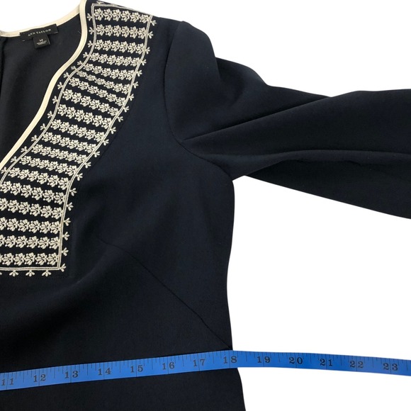 Ann Taylor Embroidered Kaftan Shift Dress Size M 3/4 Sleeve V-Neck Navy Blue - Picture 9 of 11